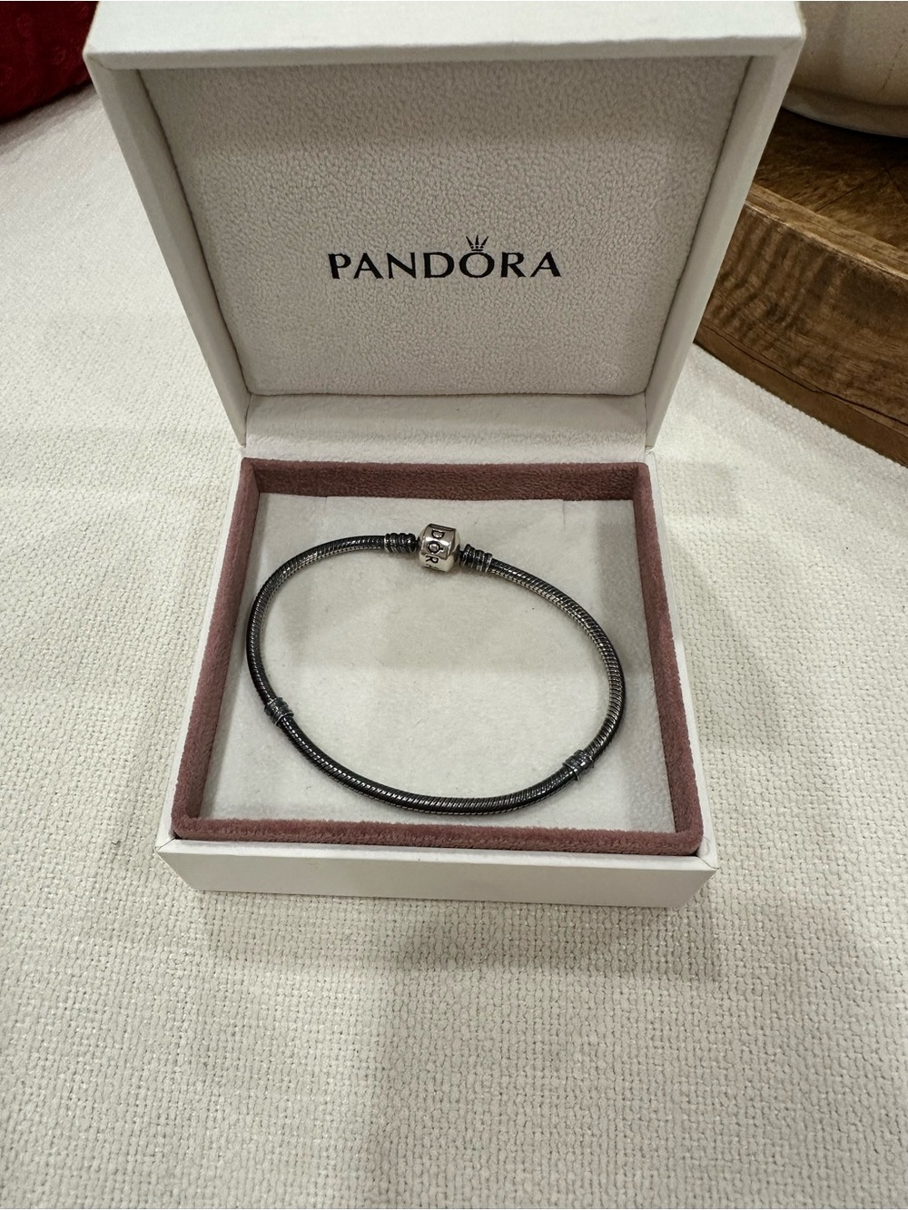 Pandora Black Oxidized Snake Chain Bracelet with Logo Clasp